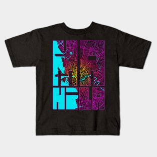 Manila, Philippines City Map Typography - Neon Kids T-Shirt